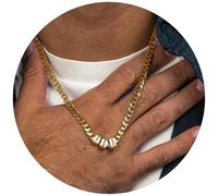 Apeso Collar con nombre personalizado para hombre, collares con cadena cubana grabada con 1-6 cuentas, regalos de San Valentín para maridos, regalos del Día del Padre para papás