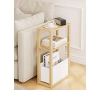 Apetaccat Mesa auxiliar estrecha con espacio de almacenamiento, mesa auxiliar estrecha con bolsillo, mesita de noche estrecha de 3 etapas, pequeña mesa de café para espacios pequeños, dormitorio, sala