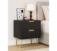 Apetaccat Mesita de noche de madera negra, cómoda de noche con 2 cajones y patas doradas, 50 x 40 x 60 cm, mesita de noche, muebles para dormitorio, salón