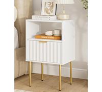 Apetaccat Mesita de noche, mesita de noche con marco dorado, mesita de noche blanca, mesita de noche moderna, mesita auxiliar con cajón y estante para dormitorio, salón (blanco, grande)