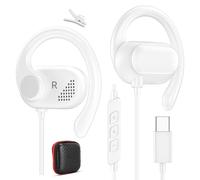 APETOO Auriculares USB C de oreja abierta con gancho ajustable para la oreja, micrófono y control de volumen, auriculares con cable, estéreo de alta fidelidad, antirdaño, auriculares supraaurales para