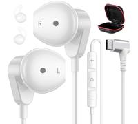 APETOO Auriculares USB C para iPhone 17 Pro Max 16 15 iPad, auriculares USB-C de ángulo recto con cable con control de volumen de micrófono, auriculares estéreo de alta fidelidad tipo C para Galaxy
