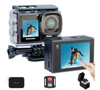 Apexcam Cámara Deportiva 4k 30FPS 20MP con Doble Pantalla Táctil Cámara de Acción EIS WiFi Acuatica Sumergible 40M Vídeocamara con Micrófono Externo y Dos Baterías 1350mAh Múltiples Accesorios