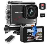 Apexcam M80 Cámara Deportiva con 64G Tarjeta 4K 48MP Cámara de Acción Cámara Subacuática Impermeable 40M con 8X Zoom y Pre-grabación 2 * 1350 Baterías Kit Accesorios