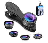 APEXEL Kit de Lentes 5 en 1 para cámara de teléfono - Objetivo Gran Angular de 0,63 X y Objetivo Macro 15X + Lente Ojo de pez de 198°/CPL + 2 teleobjetivos compatibles con la mayoría de Smartphones