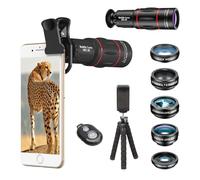 Apexel Kit de Lentes para Cámara de Teléfono 18X, Gran Angular, Lente Macro, Ojo de Pez, Lente Caleidoscopio, Filtro de Estrella con Trípode Disparador Remoto para iPhone, Samsung y la Mayoría