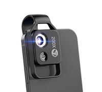 APEXEL Mobile Phone Microscope with CPL Filter,200X Magnification Micro Lens with 2 Level LED Light, Mini Microscope Macro Lens for Smartphone(Black/White)