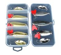 APGLSXY 10 cucharas de pesca, señuelos de pesca duros, accesorios de aparejos, señuelos de metal con caja de aparejos de gancho, señuelos de cebos