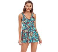 APGLSXY 2 piezas de trajes de baño con estampado fluido y pantalones cortos tankini con cuello en V, camiseta sin mangas, traje de baño modesto tankini para mujer, falda