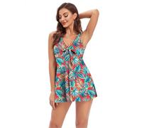 APGLSXY 2 piezas de trajes de baño con estampado fluido y pantalones cortos tankini con cuello en V, camiseta sin mangas, traje de baño modesto tankini para mujer, falda