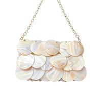 APGLSXY Bolso de hombro con adorno de concha con correa extraíble para mujer, bolso de mano de poliéster elegante para la playa, vacaciones