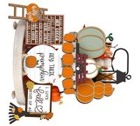 APGLSXY Juego de decoración de bandejas escalonadas de otoño, decoración de calabaza, decoración de madera, decoración rústica, decoración de otoño, suministros de mesa, juego de decoración de bandeja