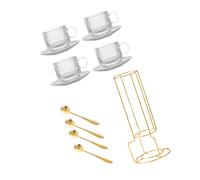 APGLSXY Juego de tazas de café de cristal transparente con platillos a juego y estante de almacenamiento resistente para cocinas modernas, hogar, club
