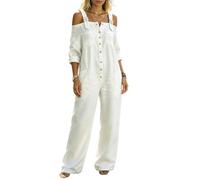 APGLSXY Overol de mezclilla para mujer, casual, hombros descubiertos, pierna ancha, con bolsillos, overol de mezclilla para mujer, blanco, M