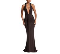 APGLSXY Vestido de cóctel sin mangas con cuello halter de tela elástica para salir por la noche o vestido formal de moda para abrazar la figura, marrón, M