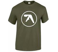 Aphex Twin - Camiseta divertida para hombre, Camiseta verde militar con estampado blanco, L