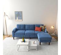 aphrophina Sofá convertible en forma de L para una vida moderna, cómodo con puerto USB y portavasos, para espacios pequeños, color azul marino
