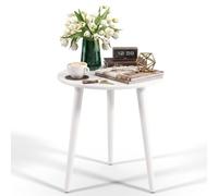 APICIZON Mesa Auxiliar Redonda de 42 cm de diámetro, 51 cm de Altura, Mesa de sofá con Patas de Madera Maciza, Estilo escandinavo, Mesa Auxiliar de Madera para salón, Dormitorio, Color Blanco