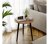 APICIZON Mesa auxiliar redonda de madera - Pequeña, fácil de montar, 42x42x51CM, estilo escandinavo, nogal para salón, dormitorio, balcón, cuarto de flores