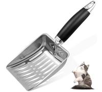 Apidgrowth Cuchara de Arena para Gatos de Acero Inoxidable, Pala de Arena Mediana de Metal, Pala de Malla Resistente, fácil de Limpiar, Adecuada para Caja de Arena para Gatos, Color Negro