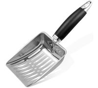 Apidgrowth Cuchara de Arena para Gatos de Acero Inoxidable, Pala de Arena Mediana de Metal, Pala de Malla Resistente, fácil de Limpiar, Adecuada para Caja de Arena para Gatos, Color Negro