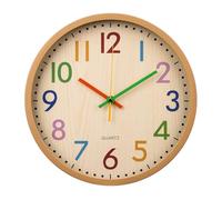 APIELE 12 pulgadas Silent Colorido Letras Niños Reloj de Pared Moderno Grano de Madera Cuarzo No Viajar Tiempo Sin Tictac Reloj de Pared Niños Dormitorio Cocina Salón Escu