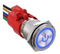 APIELE Botón de bloqueo de 19 mm, 12 V CC, símbolo de potencia, LED con conector hembra 1NO 1NC SPDT ON, encendido (carcasa plateada/azul)