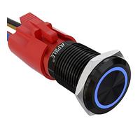 APIELE Interruptor de botón de cierre de 10 amperios, 16 mm, 12 V, LED, impermeable, redondo, autobloqueo, 1NO (aluminio negro, azul)
