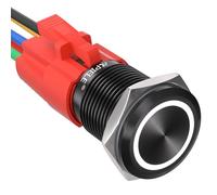 APIELE Interruptor de botón de cierre de 16 mm, 12 V CC, carcasa negra con cabeza de ojo de ángel LED para agujero de montaje de 0.63 pulgadas con enchufe de alambre autobloqueo (carcasa blanca/negra)
