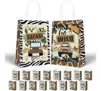 Apinwin 16 bolsas de regalo de fiesta de safari de ratón con asas para decoración de cumpleaños de baby shower, bolsas de dulces de animales salvajes, safari de ratón, recuerdos de fiesta,
