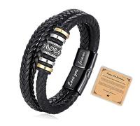 APIUWOXE Pulsera de cuero con texto en inglés «To My Son Grandson Man», regalo de cumpleaños, Navidad, ideas para regalos de Navidad, pulseras trenzadas de múltiples capas para hombres jóvenes y