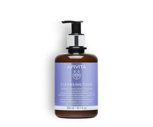 Apivita Espuma limpiadora para rostro y ojos, 300 ml, limpiador facial espumante y desmaquillante, con lavanda, oliva y propóleos, limpia suavemente, hidrata, protección antioxidante