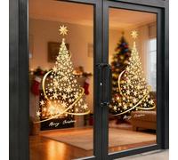 APKOL 2 Pcs Calcomanías para ventana de árbol de Navidad para vidrio, reutilizables adhesivos dorados para ventana de árbol de Navidad para pared, puerta, mural, escaparate
