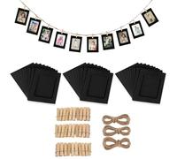 APKOL 30 Piezas Marco de Fotos de Papel Kraft, 15,2 x 11,5 cm Marco para Colgar en Pared, Marco de Fotos de Papel de Bricolaje con 6M Cuerda + 30clips para Decoración del Hogar(Negro)