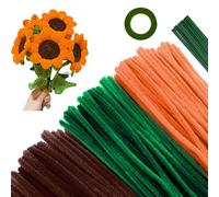 APKOL 300 Limpiapipas Manualidades,Pipe limpiadores de pipas de girasoles,Colores Brillantes Incluidos, con Tallo Floral Artificial y Cinta de Flores,DIY Decoraciones,verde, dorado, marrón
