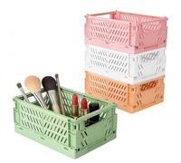 APKOL 4 Pcs cestas de almacenamiento plegables Blanco,25x16x10 cm Pequeñas Caja Plegable Plastico Apilables Estable, organizadores de Oficina,armario, baño, dormitorio, cocina