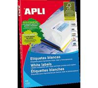 APLI 2416 - Etiquetas blancas permanentes adhesivas imprimibles, Inkjet-Laser-Copy, tamaño etiqueta 63,5 x 72 mm, cantos romos, pack de 100 hojas A4 (1200 etiquetas), Ideal para sobres