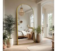 Aplancee Espejo de pie arqueado de 180 x 80 cm, espejo de cuerpo entero arqueado con marco de metal dorado para apoyarse o colgar en la pared, gran espejo de suelo para vestidor, salón y dormitorio