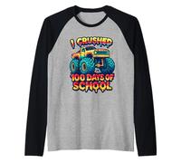 Aplasté 100 días de Escuela, el día número 100 de Monster Truck Kids Camiseta Manga Raglan