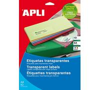 APLI 10052 - Etiquetas Transparentes Poliester Inkjet, 10 Hojas A4, Etiquetas de 99,1mm x 38,1mm