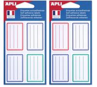 APLI 101096 - Pochette 24 étiquettes scolaires lignées bleues/rouges/vertes - 36 x 56 mm - Coins arrondis (Paquete de 2)