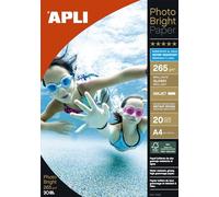 APLI 10123-Papel fotográfico Photobright resistente al agua, A4, pack de 20 hojas, 265 g, con acabado brillante, Calidad profesional, apto impresoras inkjet