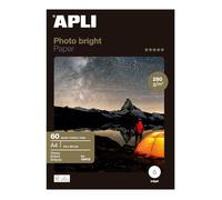 APLI 10413 - Papel fotográfico Photobright , A4, pack de 60 hojas, 280 g, con acabado brillante, calidad profesional, apto impresoras inkjet