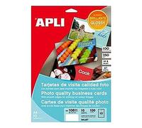 APLI 10611 - Bolsa de 10 hojas tarjetas visita, 89 x 51 mm, para impresión, color glossy