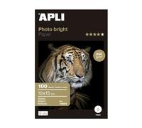 APLI 10953- Papel fotográfico Photobright 10 x 15 cm, pack de 100 hojas, 240 g, con acabado brillante, calidad profesional, apto impresoras inkjet