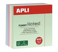 APLI 10972 - Notas adhesivas FUNNY 75 x 75 mm, cubo de 400 hojas en 4 colores surtidos pastel