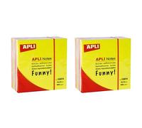 APLI 10974 - Notas adhesivas FUNNY 75 x 75 mm cubo de 400 hojas 4 colores surtidos fluorescente (Paquete de 2)