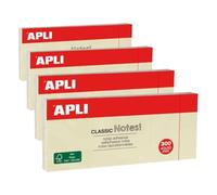 APLI 10977 - Notas adhesivas CLASSIC 40 x 50 mm 3 blocs de 100 hojas color amarillo (Paquete de 4)