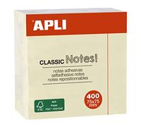 APLI 11597 - Notas adhesivas CLASSIC 75 x 75 mm cubo de 400 hojas color amarillo