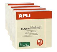 APLI 11597 - Notas adhesivas CLASSIC 75 x 75 mm cubo de 400 hojas color amarillo (Paquete de 4)